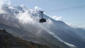 Aiguille de Chamonix cable car ascending to the Aiguille de Midi and Mont Blanc in France.