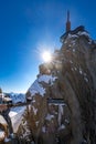 The Aiguille du Midi with footbridge and observation deck. Chamonix needles, Mont Blanc. Haute-Savoie, Alps, France Royalty Free Stock Photo