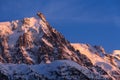 Aiguille du Midi needle at sunset. Chamonix, Mont Blanc, Haute-Savoie Royalty Free Stock Photo