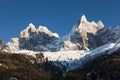 Aiguilles du Alpes from the Mer de Glace, Chamonix, Savoie, Rh Royalty Free Stock Photo