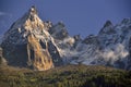 Aiguilles mountain range peaks and blue sky