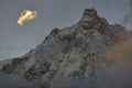 Aiguilles mountain range peaks and green forest. Chamonix, France Royalty Free Stock Photo