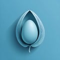 calm blue easter egg with a leaf on a blue background Royalty Free Stock Photo