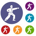 Aikido fighter icons set