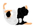 Aikido fighter illustration. Training action. Self defense, defence art excercising concept. Aicido instructor demonstrate