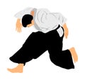 Aikido fighter illustration. Training action. Self defense, defence art excercising concept. Aicido instructor demonstrate