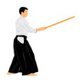 Aikido fighter illustration. Training action. Self defense, defence art excercising concept. Aikido instructor skills.