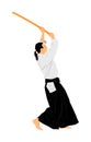 Aikido fighter illustration. Training action. Self defense, defence art excercising concept. Aikido instructor demonstrate