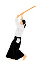 Aikido fighter illustration. Training action. Self defense, defence art excercising concept. Aikido instructor demonstrate