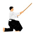 Aikido fighter illustration. Training action. Self defense.