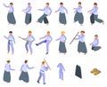 Aikido icons set isometric vector. Fight people Royalty Free Stock Photo