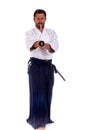 Aikido master pointing thw sword