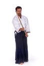 Aikido master with sword in attack position