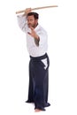 Aikido master with wood sword