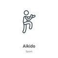 Aikido outline vector icon. Thin line black aikido icon, flat vector simple element illustration from editable sport concept Royalty Free Stock Photo