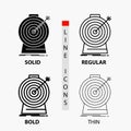 Aim, focus, goal, target, targeting Icon in Thin, Regular, Bold Line and Glyph Style. Vector illustration