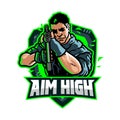 Aim High eSport game Team Cartoon Mascot Logo Badge