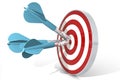 Aim for target with blue dart hitting the center of board Royalty Free Stock Photo