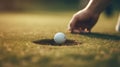 A person plays golf aiming for the hole in one or as close as possible created with Generative AI