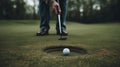 A person plays golf aiming for the hole in one or as close as possible created with Generative AI