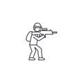 Aiming soldier vector line icon, sign, illustration on background, editable strokes
