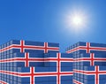 Ainer yard full of containers with flag of Iceland Flag. 3d illustration