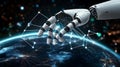 AIPowered Global Network Robotic Hand Connecting to Earths Digital Landscape