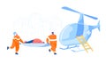 Air Ambulance Service Concept. Medic Characters Carry Stretcher with Injured Man Patient. Emergency Paramedic Doctors