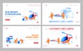 Air Ambulance Service Landing Page Template Set. Medic Characters Carry Stretcher with Injured Man Patient
