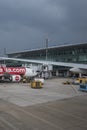 Air Asia plane is getting readied for take off at Saigon airport. Royalty Free Stock Photo