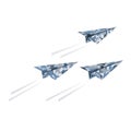 Air attack concept. Three paper camouflage military planes in the sky. Vector illustration isolated on white background