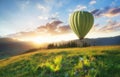 Air ballon above mountains at the summer time. Royalty Free Stock Photo