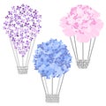 Air balloon-flowers. Vector illustration of three different variants.  Sketch, isolated elements for design. Royalty Free Stock Photo