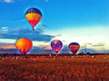 Air balloon flying in the blue sky digital illustration. Vibrant air balloons float exhibition