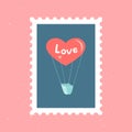 Air balloon in form of big Heart. ÃÂ¡ute and romantic vector post stamp. Mail and post office conceptual drawing. Love and Royalty Free Stock Photo