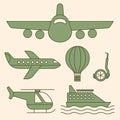 Ship, airplane vintage icons