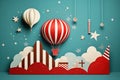 Air balloon in the sky. Paper art and craft style. Vector illustration. Generative AI Royalty Free Stock Photo