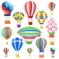 Air balloon vector cartoon air-balloon or aerostat with basket flying in sky and ballooning adventure flight