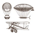 Air Balloons and Airships Hand Draw Sketch. Vector Royalty Free Stock Photo