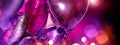 Air Balloons. Bunch of purple heart shaped foil balloons art design Holiday background. Love. Celebration. Valentine`s Day