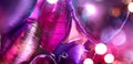 Air Balloons. Bunch of purple heart shaped foil balloons art design Holiday background. Love. Celebration. Valentine`s Day