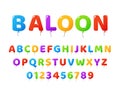 Air balloons font. Colored letters and numbers, party decorative glossy text, childish english alphabet, birthday and Royalty Free Stock Photo