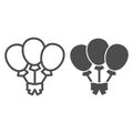 Air balloons line and solid icon. Three party decoration balloon with ribbon. Festive Event and Show vector design