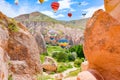 Air balloons and place in Cappadocia-Zelve Open Air Museum.