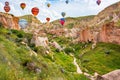 Air balloons and place in Cappadocia-Zelve Open Air Museum.