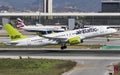 Air Baltic Airbus A220 taking off at MÃÂ¡laga Royalty Free Stock Photo