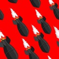 Air bomb seamless pattern. Fighting rocket background. Military