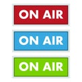 On air broadcast studio icons. Media broadcasting warning sign Royalty Free Stock Photo
