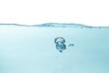 Air bubble and water splash,Water splash isolated on blue and white  background Royalty Free Stock Photo
