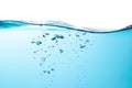 Air Bubbles Float Up Under Water. Water Splashing. Water Wave. Blue Water Textured on White Background. Royalty Free Stock Photo